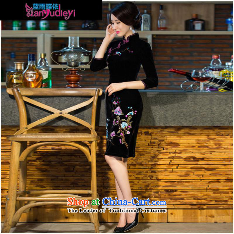 The Secretary for women involved in the autumn and winter 2015 * shop new moms with scouring pads in the skirt qipao Kim sleeve length) Improved retro wedding dresses #9038 XXXL, deep blue blue rain butterfly according to , , , shopping on the Internet