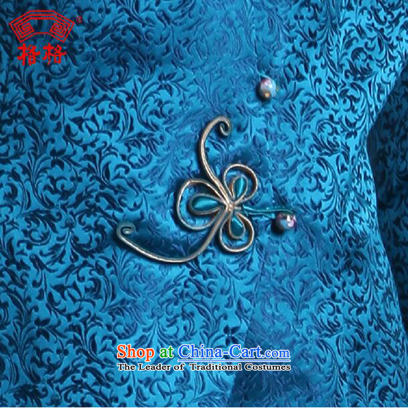 The interpolator qipao 2015 autumn and winter female new Tang long-sleeved blouses silk temperament mother, herbs extract festive women 3XL, blue qipao Princess Returning Pearl shopping on the Internet has been pressed.