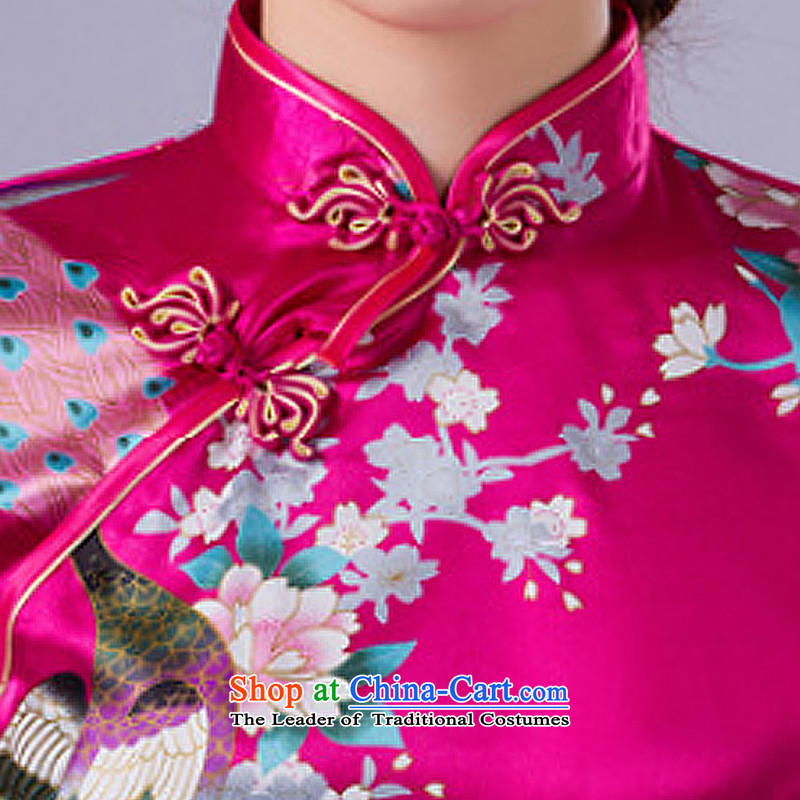 The end of the shallow China wind gentlewoman qipao peacock emulating silk flower Jacquard cheongsam dress in italics badges of Tang Dynasty CJD004 long red light at the end of the XL, , , , shopping on the Internet