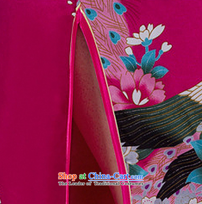 The end of the shallow China wind gentlewoman qipao peacock emulating silk flower Jacquard cheongsam dress in italics badges of Tang Dynasty CJD004 long red light at the end of the XL, , , , shopping on the Internet