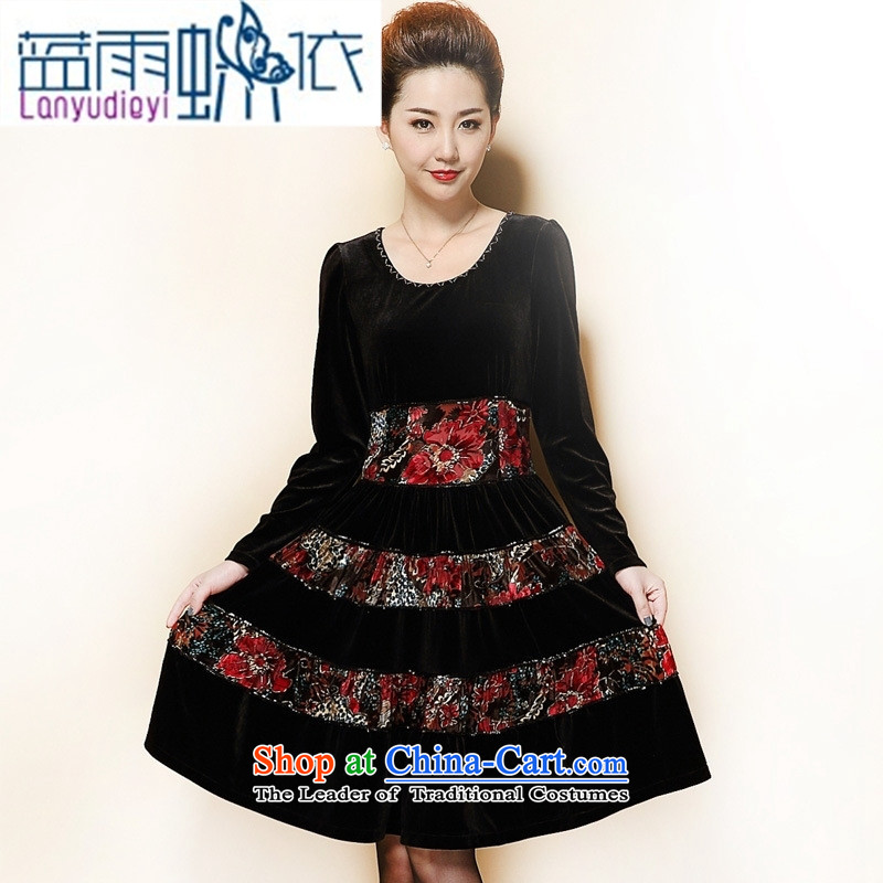 September 2015 Autumn female boutiques in mother large older women thick mm Kim scouring pads long-sleeved dress code, L, Blue Violet Grand rain butterfly according to , , , shopping on the Internet