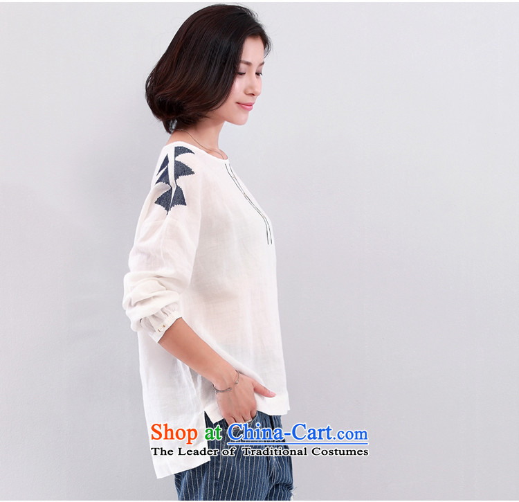 Early Autumn new ramie female cotton linen clothes T shirt larger minimalist art nouveau smock long sleeved shirt with white L picture, prices, brand platters! The elections are supplied in the national character of distribution, so action, buy now enjoy more preferential! As soon as possible.