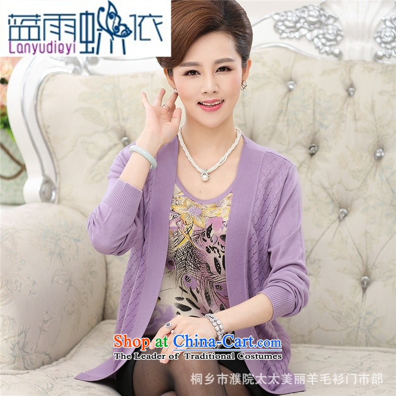 September female shop in large numbers of older women really fall in two kits of older mother knitted round-neck collar long-sleeved blue rain XXXL, 40-50 Purple Butterfly according to , , , shopping on the Internet