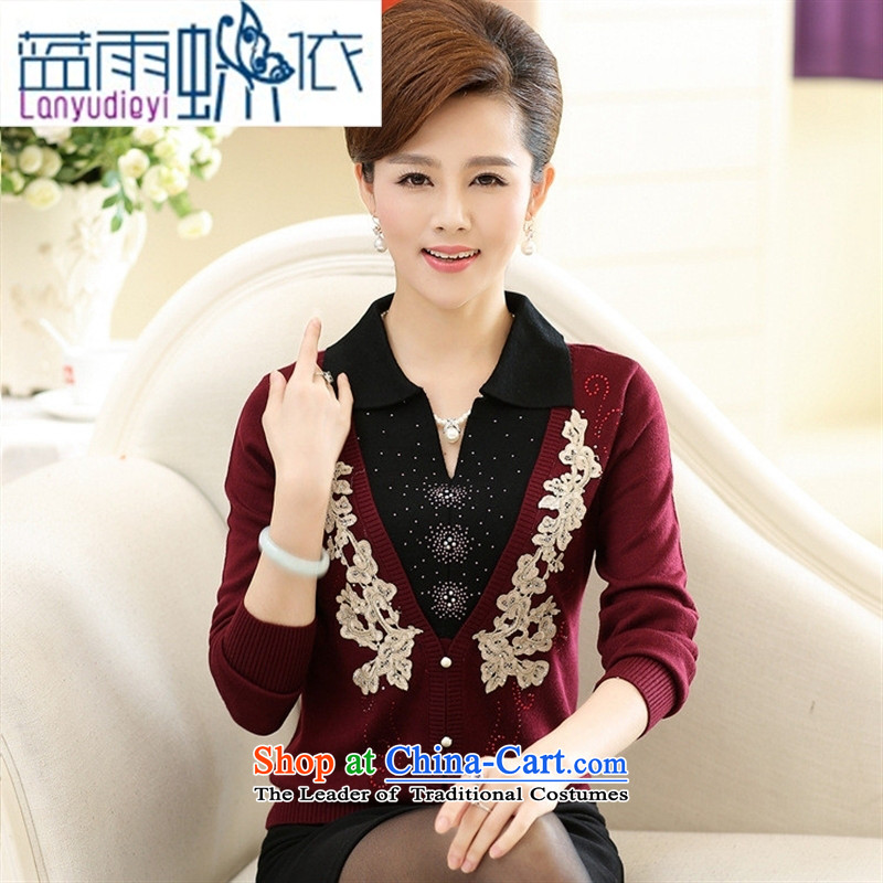 September female shop in the new year the autumn women with stylish mother load autumn knitwear lapel of long-sleeved T-shirt, forming the yellow butterflies in blue rain 120 shopping on the Internet has been pressed.