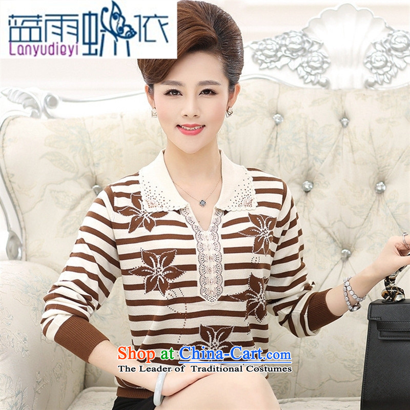 September female shop in the autumn of women older large stylish with long-sleeved sweater, forming the basis for middle-aged female lapel mother replacing streaks knitwear brown 110, blue rain butterfly according to , , , shopping on the Internet