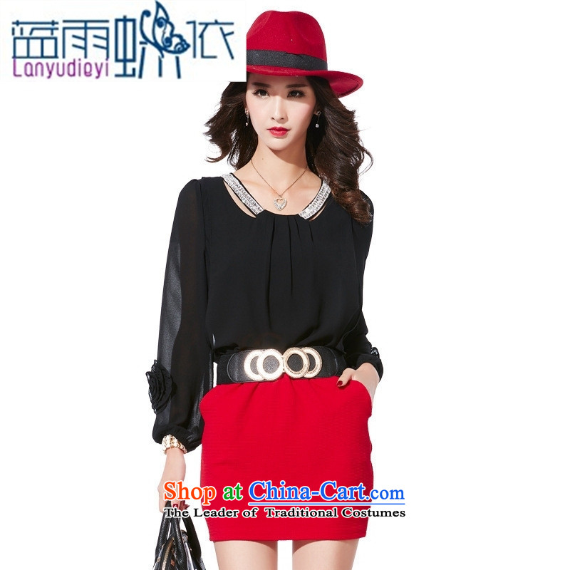 September 2015 Autumn female boutiques on the new Korean citizenry round-neck collar long-sleeved dresses and sexy knocked pack and short skirts are red with waistband L, blue rain butterfly according to , , , shopping on the Internet