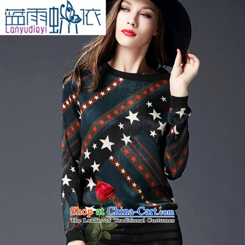 September Girl Store European site with new autumn 2015 Western Pentagon stamp long-sleeved T-shirt, forming the video thin wild green T-shirt , blue rain butterfly according to , , , shopping on the Internet