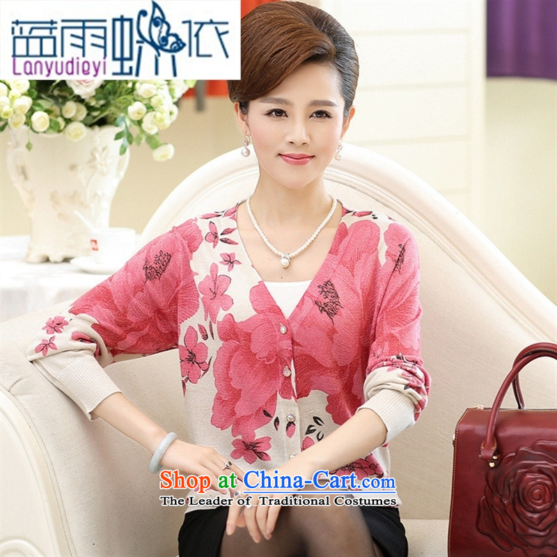 September 2015 Autumn female boutiques on the new middle-aged female replace V style boxed long-sleeved elderly mother clothes knitting cardigan sweater pink?115