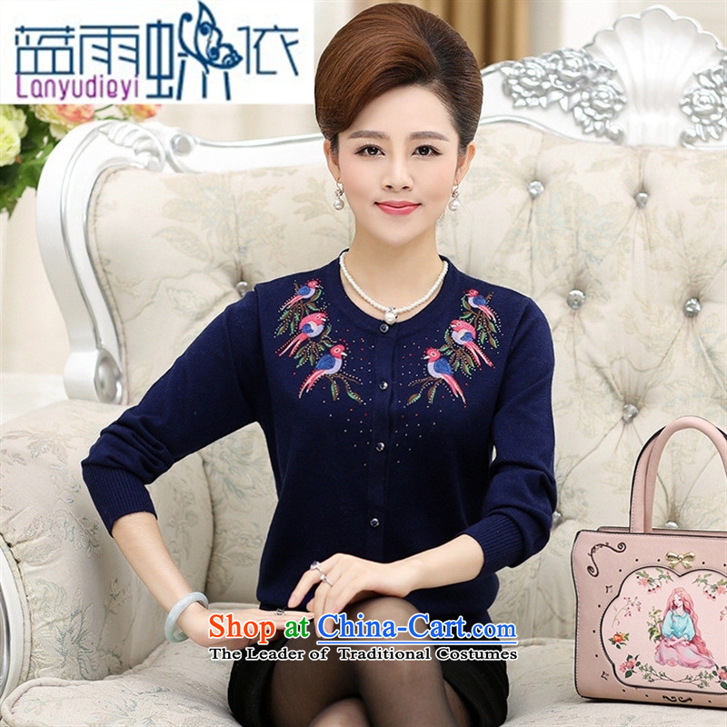 September Girl Store Autumn In New Older Women's round-neck collar embroidered knitwear cardigan long-sleeved sweater and trendy with female blue XXL, mother blue rain butterfly according to , , , shopping on the Internet