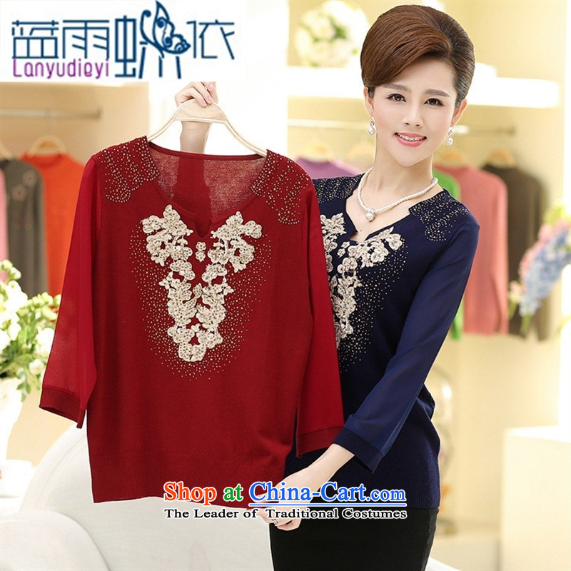 September 2015 Autumn female boutiques on middle-aged female replace V style boxed long-sleeved elderly mother autumn new women's Knitwear Sweater Green 125 Blue rain butterfly according to , , , shopping on the Internet