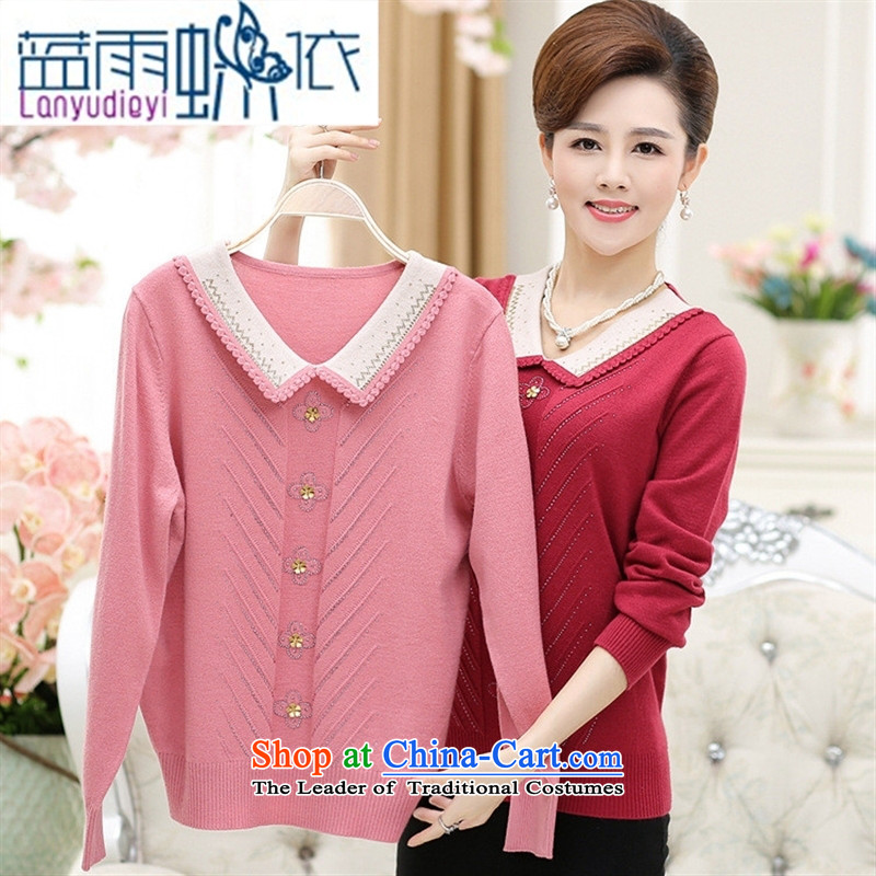September Girl Store autumn and winter female new products with long-sleeved in MOM knitting older ironing drill for the temperament of cashmere wear the doll shirt female blue 120 Blue rain butterfly according to , , , shopping on the Internet