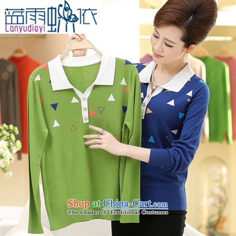 September 2015 New boutiques female) Older women's long-sleeved lapel Knitted Shirt with boxed loose mother autumn forming the T-shirt sweater female Orange 120 Blue rain butterfly according to , , , shopping on the Internet