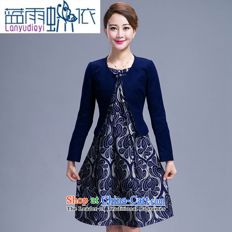 9 female boutiques 2015 autumn and winter large middle-aged moms long-sleeved woolen? two kits in the skirt of female blue XL, blue rain butterfly according to , , , shopping on the Internet