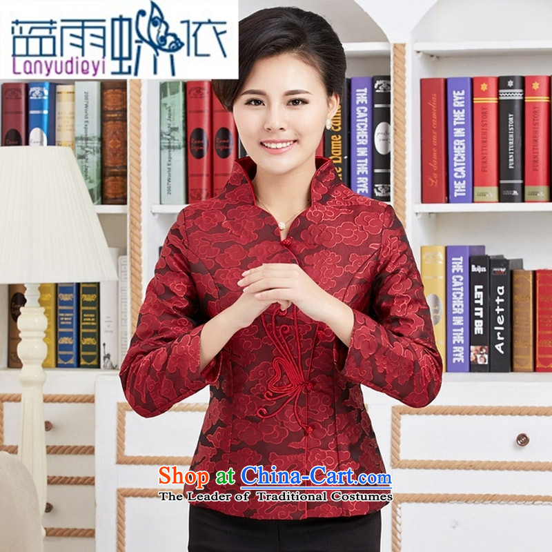 September Girl Store new Ms. Tang dynasty autumn wind long-sleeved blouses national mother in older women clothes red jacket embroidered XXL, blue rain butterfly according to , , , shopping on the Internet