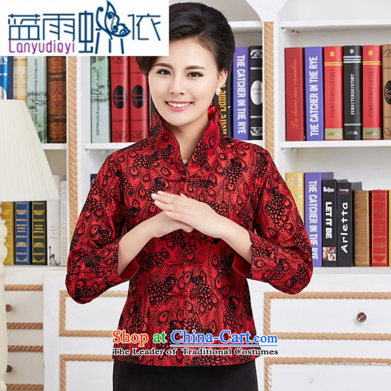 September Girl Store new Tang dynasty, during the spring and autumn wind long-sleeved T-shirt national mother in older women shirt feather figure jacket XXXL, red blue rain butterfly according to , , , shopping on the Internet