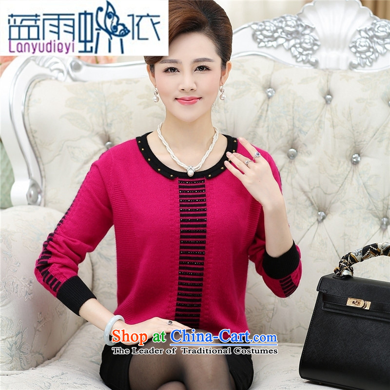 September female shop in women's older large relaxd Knitted Shirt long-sleeved middle-aged women with mink load autumn mother fleece clothing knitwear Yellow XL, blue rain butterfly according to , , , shopping on the Internet