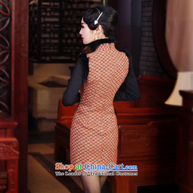 After a 2015 winter wind hair? dresses qipao rabbit hair for improved daily cheongsam dress retro 6001 6001 Orange S ruyi wind shopping on the Internet has been pressed.