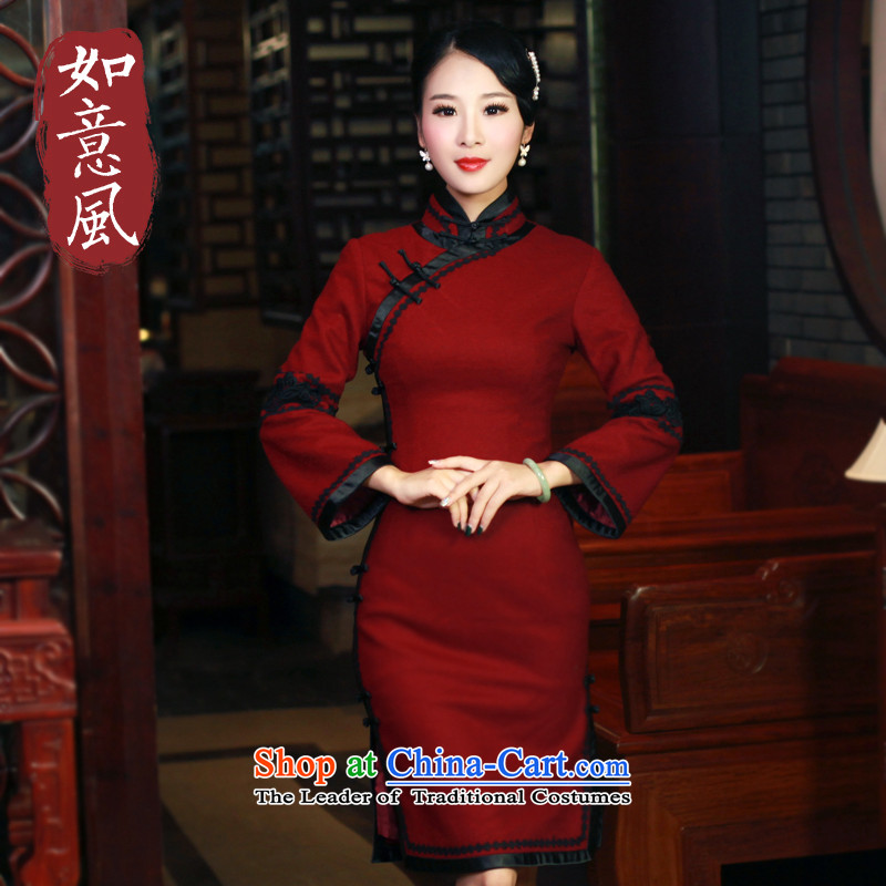 After a day of leisure facilities in 2015 wind autumn and winter, new wool qipao stylish improved long-sleeved cheongsam dress Seo failed June covers 96,516,000 square meters wine red after the wind has been pressed, L, online shopping