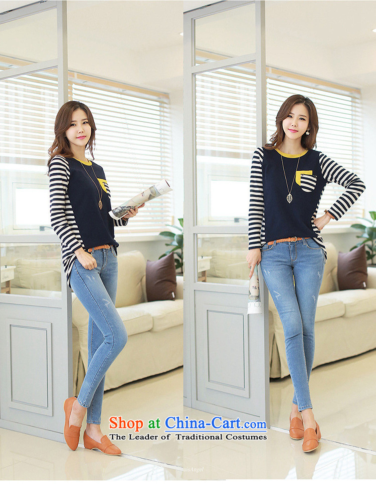 The Secretary for women involved in the autumn of boutiques * new Korean leisure streaks knocked color stitching pure cotton long-sleeved blouses and large-T-shirt dark blue L picture, prices, brand platters! The elections are supplied in the national character of distribution, so action, buy now enjoy more preferential! As soon as possible.