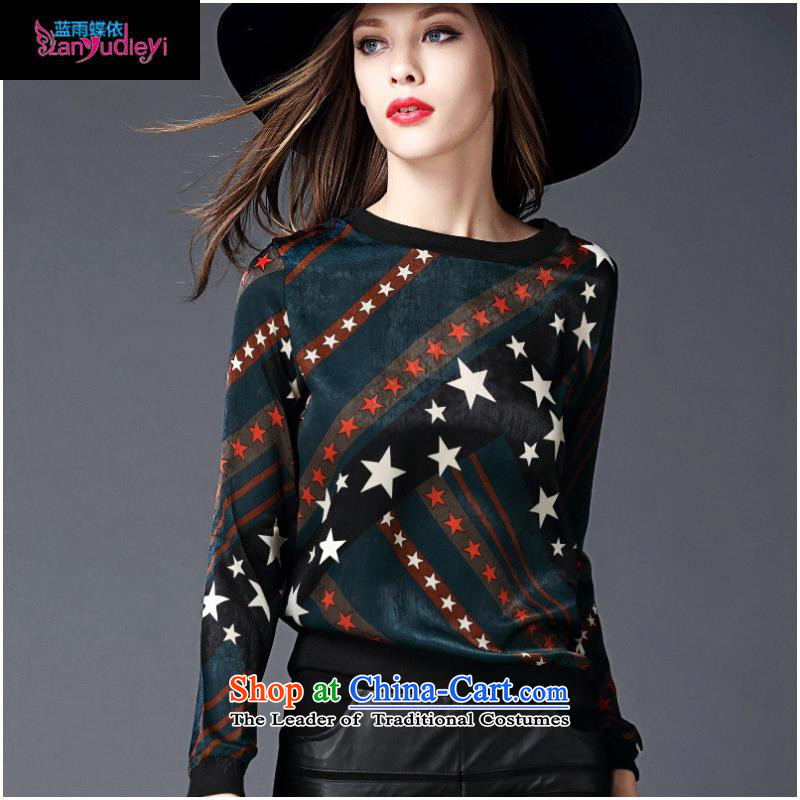 The Secretary for women involved boutiques * European site with new autumn 2015 Western big star stamp long-sleeved T-shirt, forming the video thin wild green T-shirt , blue rain butterfly according to , , , shopping on the Internet