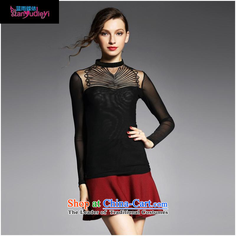 The Secretary for women involved boutiques * European site with the new 2015 Autumn engraving stretch mesh long-sleeved shirt collar forming the T-shirt YN11036 Sau San wine red M Blue rain butterfly according to , , , shopping on the Internet