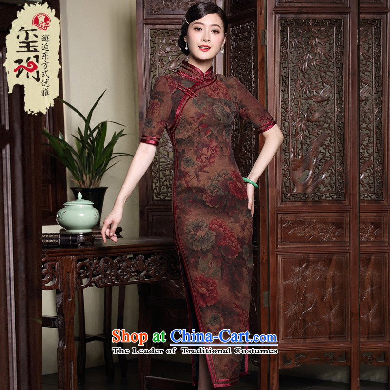 The fall of long seal cloud of incense yarn Silk Cheongsam Ms. retro. improved high-end dresses cuff dresses map color XXL, seal decreased by , , , shopping on the Internet