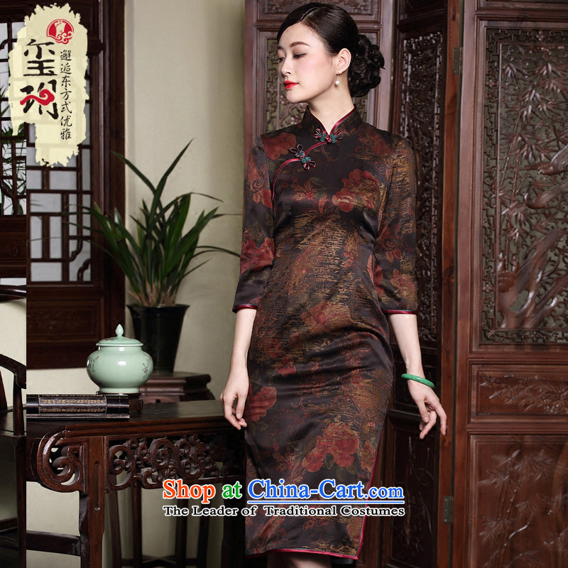 Seal of new fragrance autumn 2015 cloud yarn in qipao cuff retro silk improved disk detained Chinese Female dress photo color XL, seal decreased by , , , shopping on the Internet
