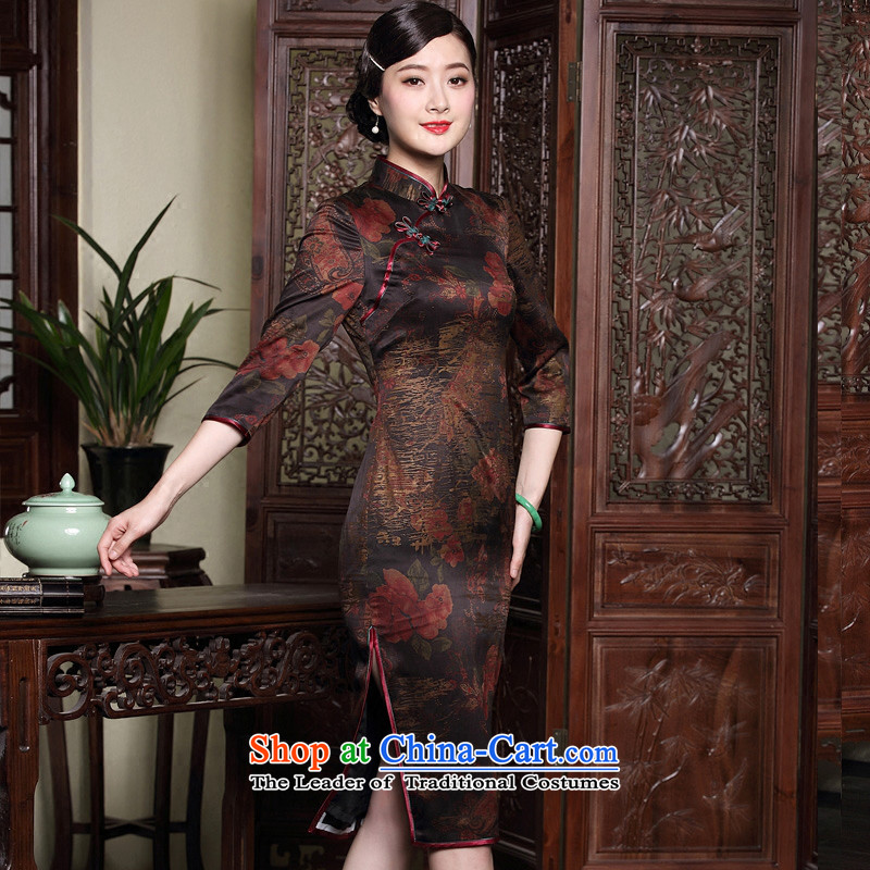 Seal of new fragrance autumn 2015 cloud yarn in qipao cuff retro silk improved disk detained Chinese Female dress photo color XL, seal decreased by , , , shopping on the Internet
