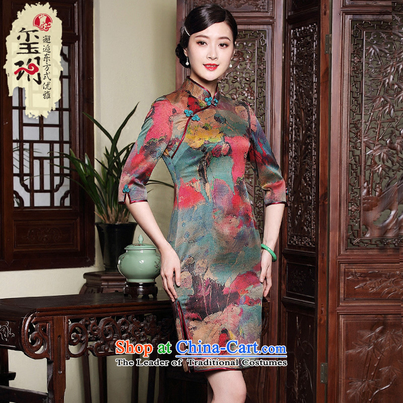 The Seal of autumn and winter new cloud of incense yarn Silk Cheongsam retro improved elegant seven-day Ms. cuff dresses map color XXXL, seal decreased by , , , shopping on the Internet