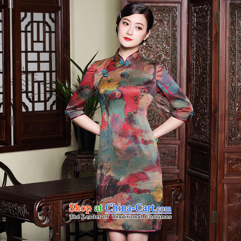 The Seal of autumn and winter new cloud of incense yarn Silk Cheongsam retro improved elegant seven-day Ms. cuff dresses map color XXXL, seal decreased by , , , shopping on the Internet
