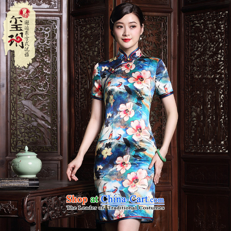 The fall of the new seal heavyweight Silk Cheongsam elegant name of short-yuan Ms. herbs extract dresses dress photo color XXXL, seal decreased by , , , shopping on the Internet