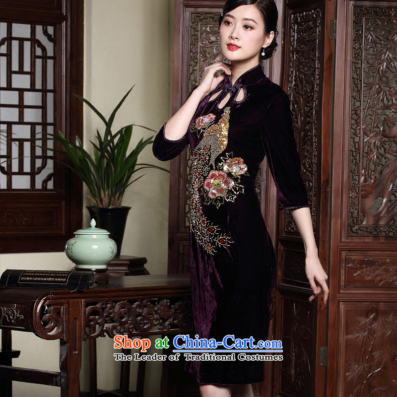 The Seal of autumn and winter new staple in the Pearl River Delta cuff velvet cheongsam manually modified wedding dresses retro mother dresses purple , L, seal decreased by , , , shopping on the Internet