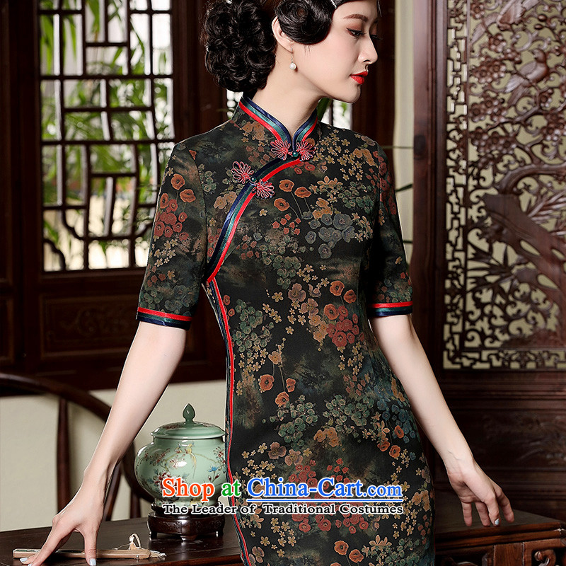Seal of long-autumn 2015 cloud yarn Silk Cheongsam retro wedding Chinese improvements in elegant Cuff Color Picture dress?XL