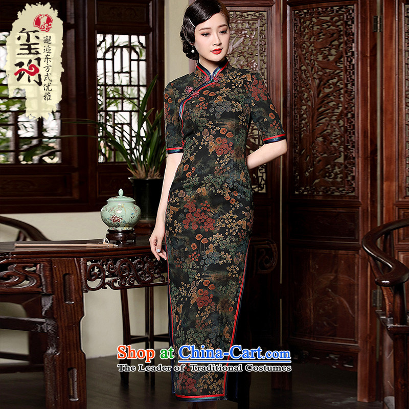 Seal of long-autumn 2015 cloud yarn Silk Cheongsam retro wedding Chinese improvements in elegant Cuff Color Picture dress XL, seal decreased by , , , shopping on the Internet