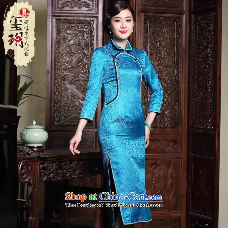 Seal of new autumn 2015 lapel improved qipao retro elegant long ethnic dress dresses Blue M pre-sale 20 days, and seal of , , , shopping on the Internet
