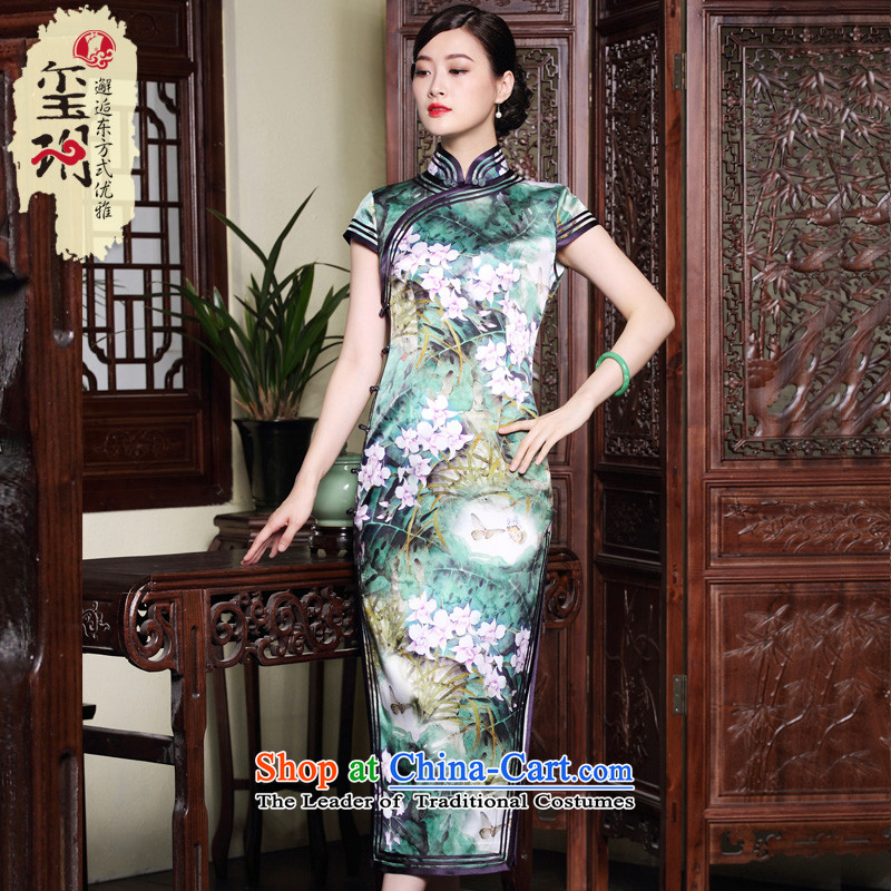 The fall of the new seal heavyweight Silk Cheongsam elegance in long retro herbs extract Ms. stamp skirt Suit?M pre-sale 15 Days