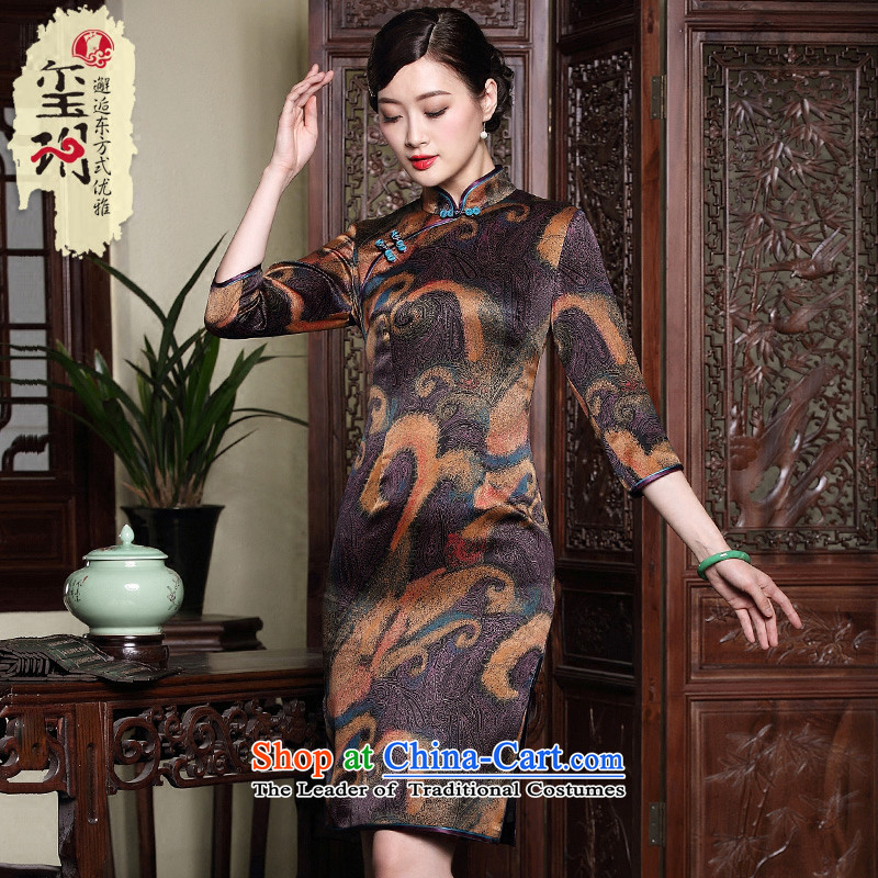 The fall of the new seal retro Silk Cheongsam cloud of incense yarn improved seven short-sleeved) Ms. Mama dresses map color XXL, seal decreased by , , , shopping on the Internet