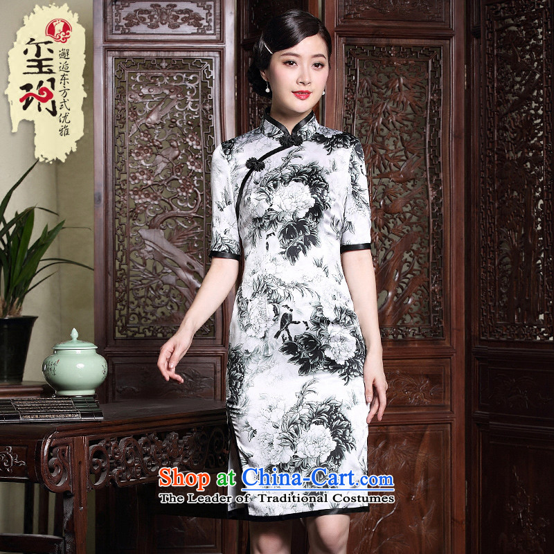 Seal of new autumn 2015 heavyweight Silk Cheongsam retro in cuff ink stamp improved retro dresses picture color M seal decreased by , , , shopping on the Internet