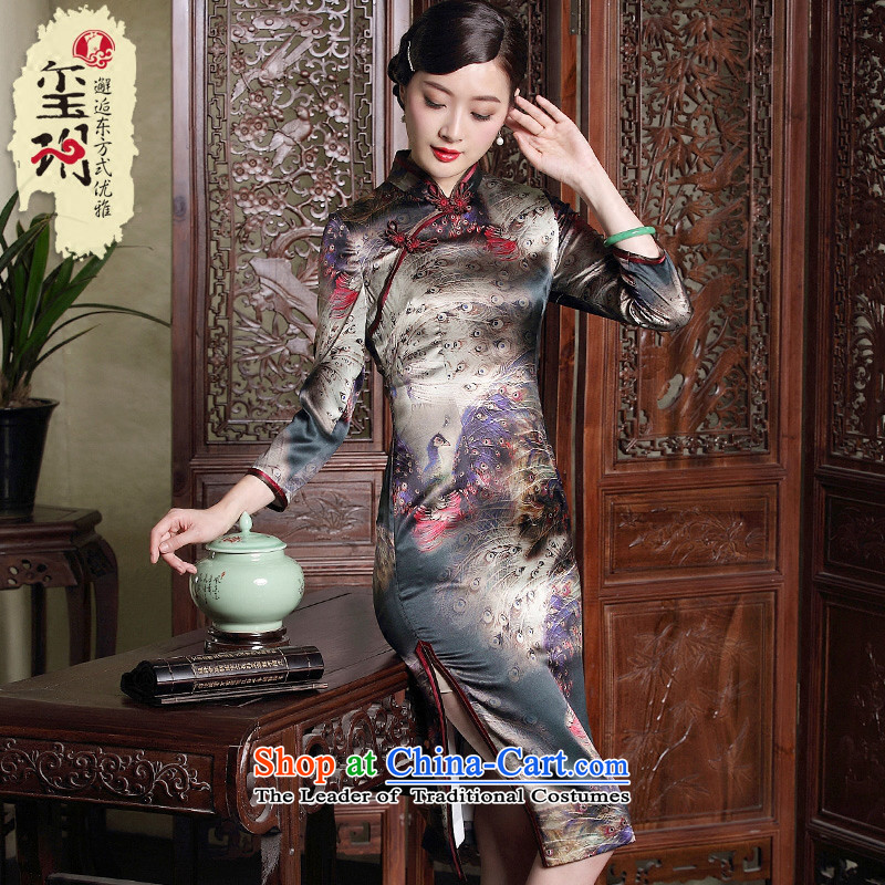 The fall of the new seal heavyweight Silk Cheongsam retro high end of the long-sleeved elegant sauna silk dress female figure color L, seal decreased by , , , shopping on the Internet