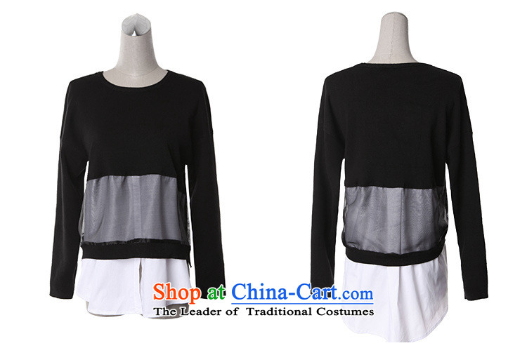 Ms Rebecca Pun stylish shops 2015 Autumn replacing the new Korean female round-neck collar long-sleeved stitching female T-shirt gauze shirt black are code pictures, prices, brand platters! The elections are supplied in the national character of distribution, so action, buy now enjoy more preferential! As soon as possible.