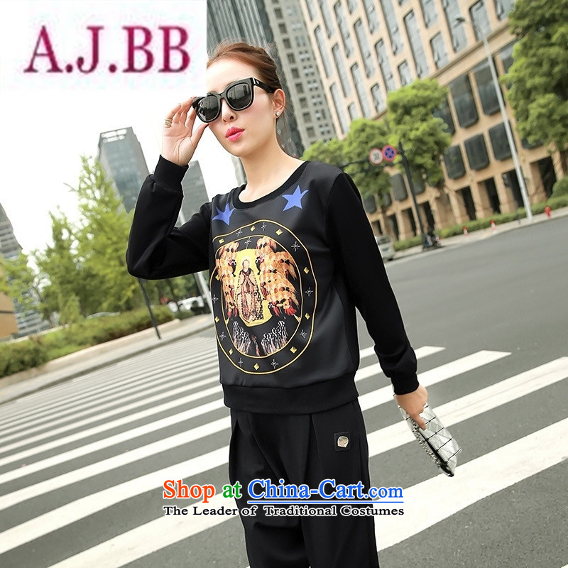 Ms Rebecca Pun stylish shops 2015 autumn and winter Korean female New Low round-neck collar long-sleeved T-shirt, forming the stamp sweater black XL,A.J.BB,,, shopping on the Internet