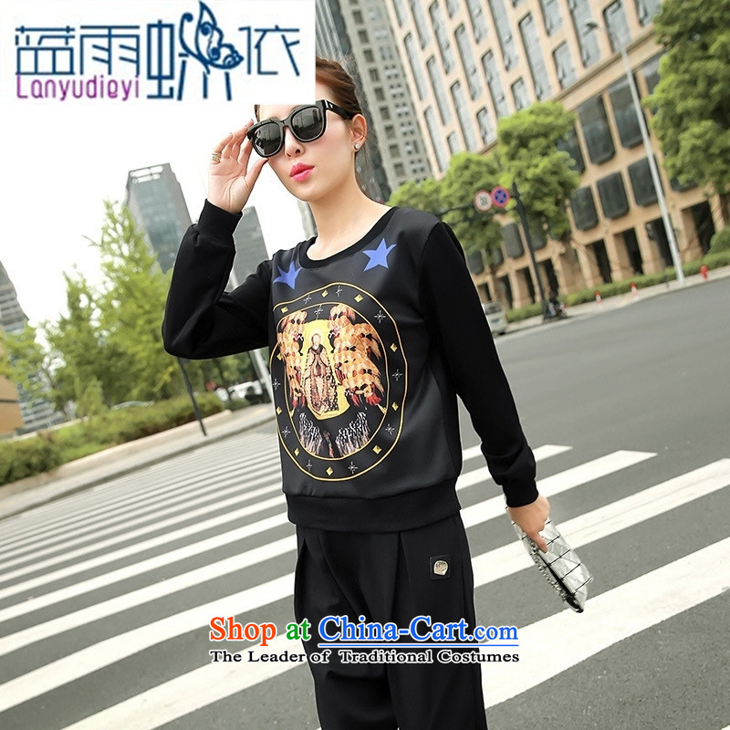 Ya-ting shop 2015 autumn and winter Korean female New Low round-neck collar long-sleeved T-shirt, forming the stamp sweater black , L, blue rain butterfly according to , , , shopping on the Internet