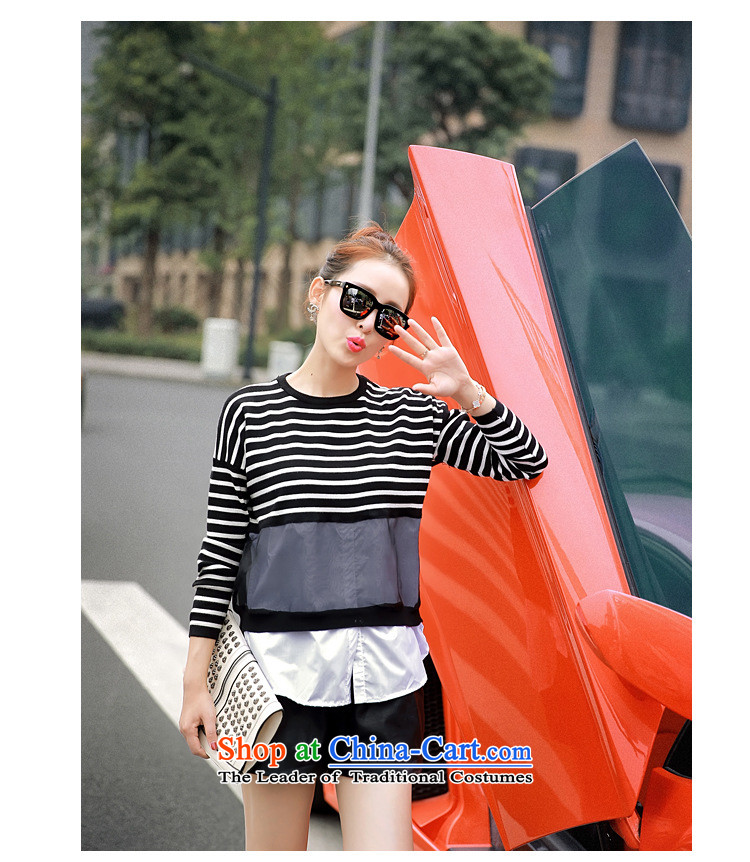 Ya-ting Shop Boxed new autumn 2015 Korean female round-neck collar long-sleeved stitching female T-shirt gauze shirt white are code pictures, prices, brand platters! The elections are supplied in the national character of distribution, so action, buy now enjoy more preferential! As soon as possible.