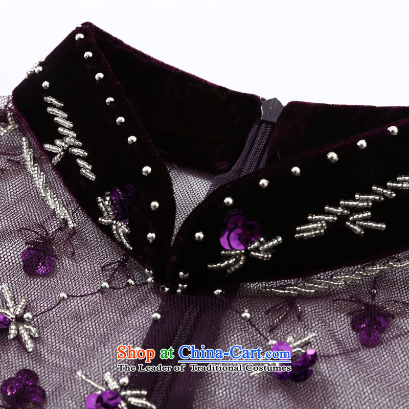 Joe was aristocratic Kim Choo skirt gathering scouring pads cheongsam dress in long SRDZ007 purple short-sleeved S,CHOSHAN LADIES,,, shopping on the Internet