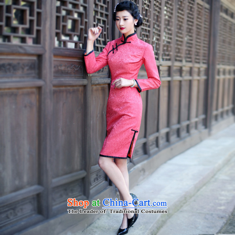 After the fall of 2015, the new wind Stylish retro improved long of the forklift truck Sau San dress dresses qipao 6028 EDK-60 Screwdriver 6028 EDK-60 Screwdriver red after the wind has been pressed, L, online shopping