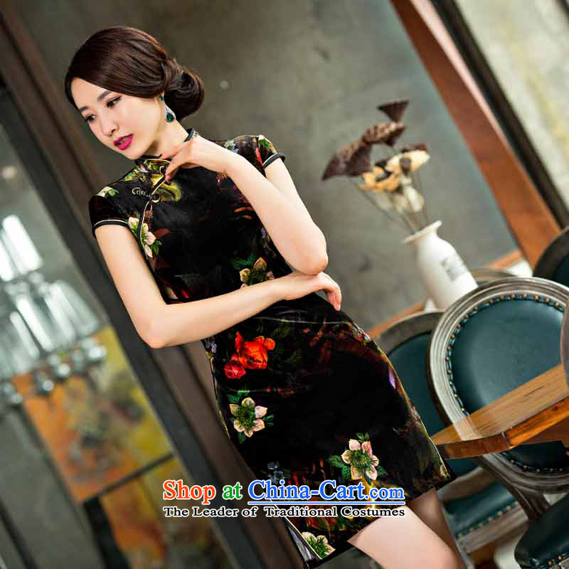 Time-to-day improved qipao Syrian short, 2015 New black velvet retro autumn qipao cheongsam dress Ms. MOM Pack Black S picture, prices, brand platters! The elections are supplied in the national character of distribution, so action, buy now enjoy more preferential! As soon as possible.