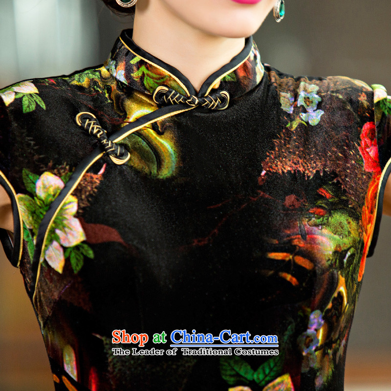 Time-to-day improved qipao Syrian short, 2015 New black velvet retro autumn qipao cheongsam dress Ms. MOM Pack Black S time Syrian shopping on the Internet has been pressed.