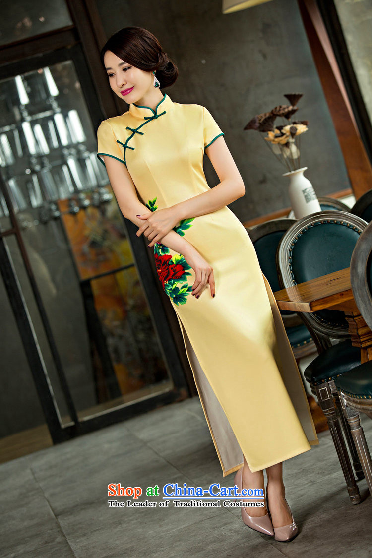 The Syrian Arab Republic  2015 Autumn load time new retro style qipao yellow strain improvement of the forklift truck Sau San long skirt female Yellow XL qipao picture, prices, brand platters! The elections are supplied in the national character of distribution, so action, buy now enjoy more preferential! As soon as possible.