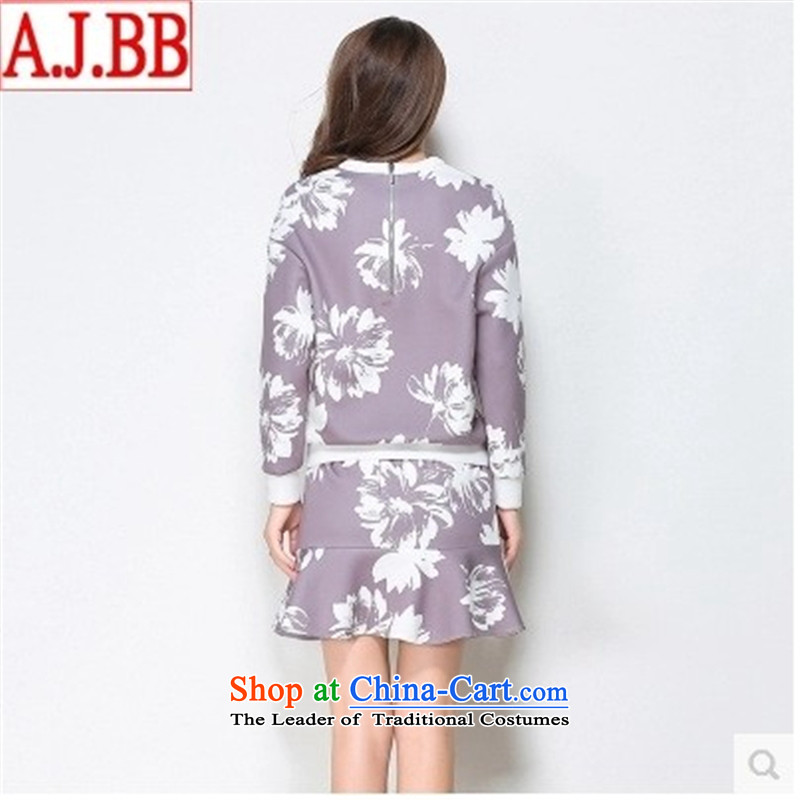 The Black Butterfly 2015 European and American Women's new stamp long-sleeved jacket + billowy flounces package and short skirts map color L,A.J.BB,,, shopping on the Internet