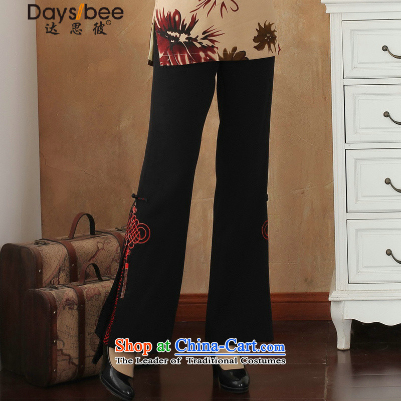 Darth their fall and winter Women's clothes thick_ Chinese clothing embroidered ethnic ladies pants Tang pants trousers?- 3 MACRAME?XL